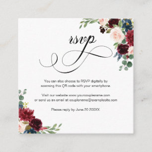 Cartão De Informações Placa RSVP de Casamento de Código QR de Script Flo