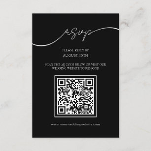 Cartão De Informações Placa RSVP de Casamento de Código QR Preto e Branc