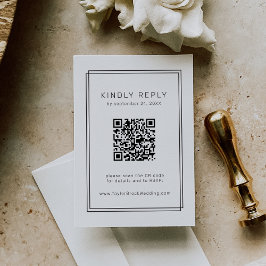 Cartão De Informações Placa RSVP de Casamento Minimalista com Código QR 
