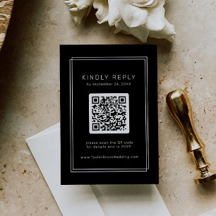 Cartão De Informações Placa RSVP de Casamento Preto com Código QR / AVER