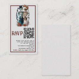 Cartão De Informações Placa RSVP de Casamento QR de Casal de Esqueleto F