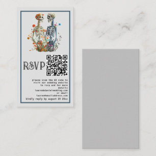 Cartão De Informações Placa RSVP de Casamento QR de Esqueleto Floral de