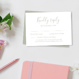 Cartão De Informações Placa RSVP de Casamento Verde de Sage Mínimo de Or