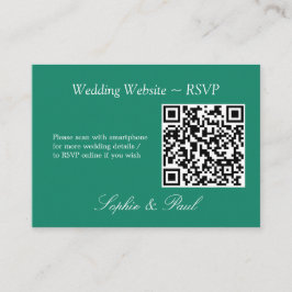 Cartão De Informações Placa RSVP de Código QR Elegante Emerald Green