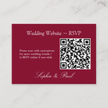 Placa RSVP do Site de Código QR Elegante Burgundy
