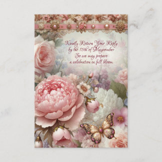 Cartão De Informações Placa RSVP Floral de Blush e Bloom Vintage