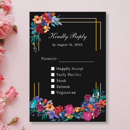 Cartão De Informações Placa RSVP Preta de Casamento Floral de Fiesta Mex