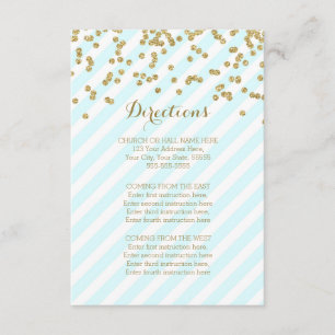 Cartão De Informações Placas de Direção de Casamento com Douradas Azuis