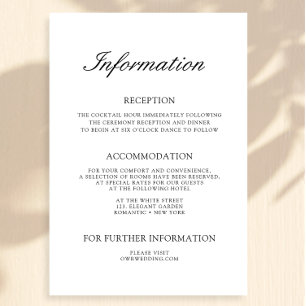 Cartão De Informações Placas de gabinete de casamento simples e elegante