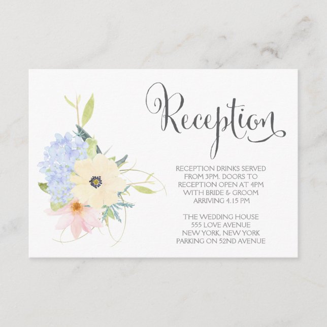 Cartão De Informações Placas de Recepção de casamento Floral Primavera (Frente)