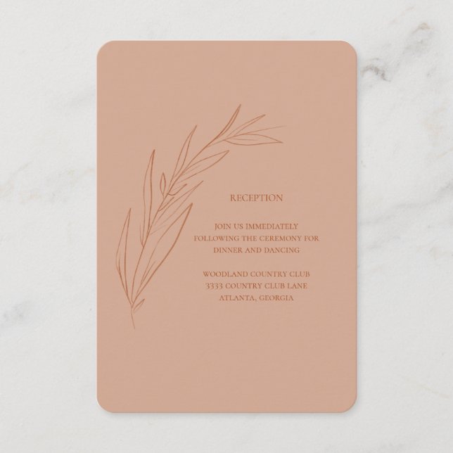 Cartão De Informações Placas de Recepção de casamento Terra Cotta (Frente)