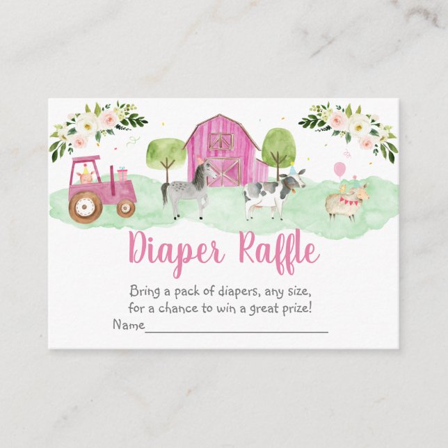 Cartão De Informações Placas Raffel de Fralda de Chá de fraldas rosa (Frente)