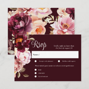 Cartão De Informações Placas RSVP de Casamento de Borgonha Floral de Wat