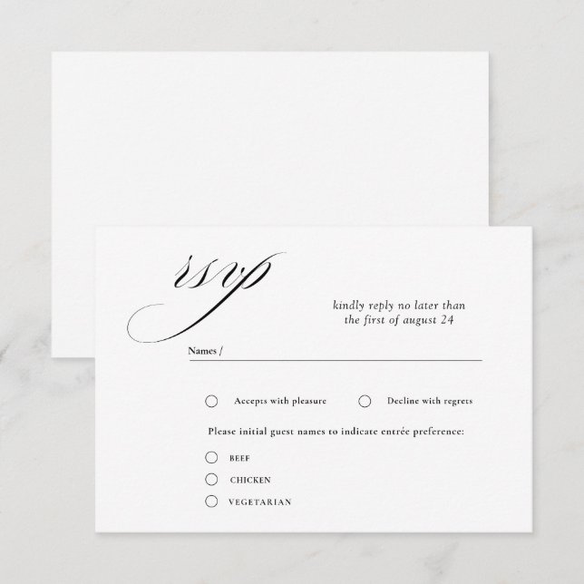 Cartão De Informações Placas RSVP de Casamento de Caligrafia Romântica (Frente/Verso)