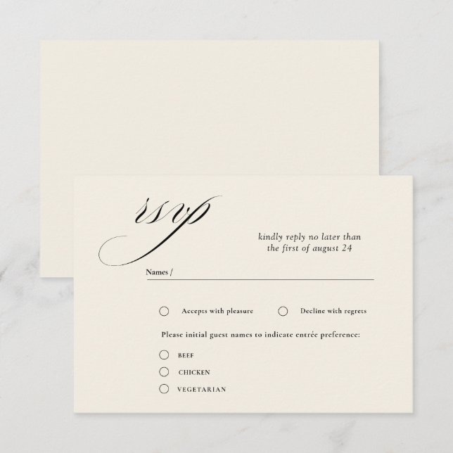 Cartão De Informações Placas RSVP de Casamento de Caligrafia Romântica (Frente/Verso)