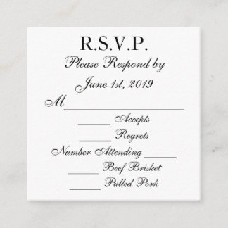 Cartão De Informações Placas RSVP de Resposta Preta e Branca