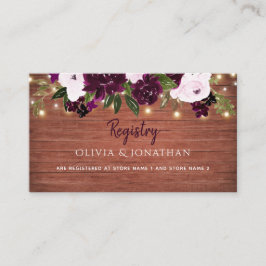 Cartão De Informações Plum Floral Rustic Wood Wedking Registry