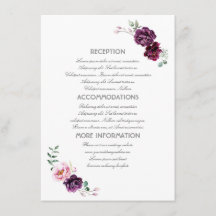 Plum Purple Flowers Informações de Casamento Cartã