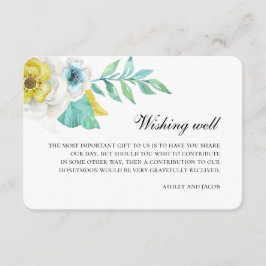 Cartão De Informações Poço de desejos azul e amarelo. Casamento floral