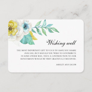 Cartão De Informações Poço de desejos azul e amarelo. Casamento floral