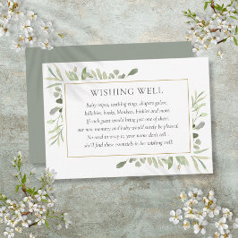 Cartão De Informações Poço de Desejos Chá de Bebê Folhagem Aquarela