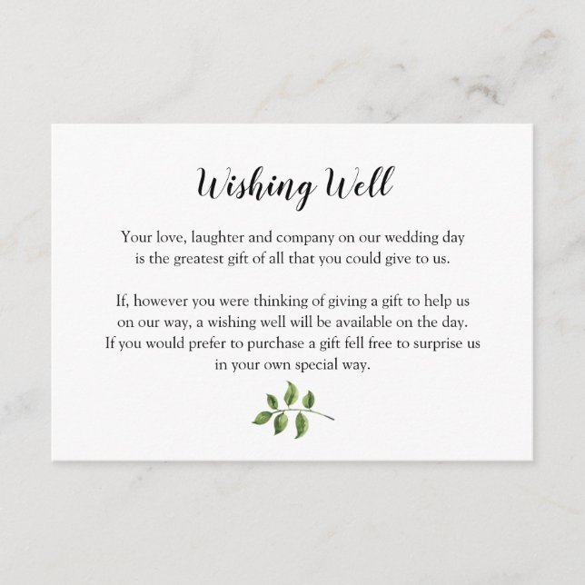 Cartão De Informações Poço de Desejos de Aquarela Verde Folhas Verdes (Frente)