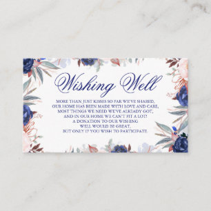 Cartão De Informações Poço de Desejos de Casamento Floral Azul Marinho