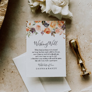 Cartão De Informações Poço de Desejos de Casamento Floral Elegante Outon