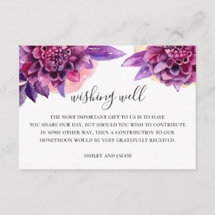 Cartão De Informações Poço de desejos de casamento floral roxo aquarela