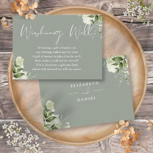 Cartão De Informações Poço de Desejos Floral Verde Oliva Casamento