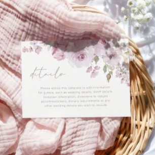 Cartão De Informações Poeirento Bege Rosa Floração Detalhes do Casamento
