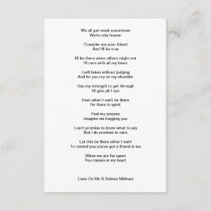 Cartão De Informações Poema "Lean On Me"
