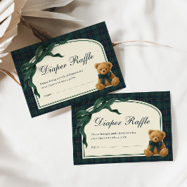 Cartão De Informações Polo Teddy Bear Green Bow Plaid Diaper Raffle