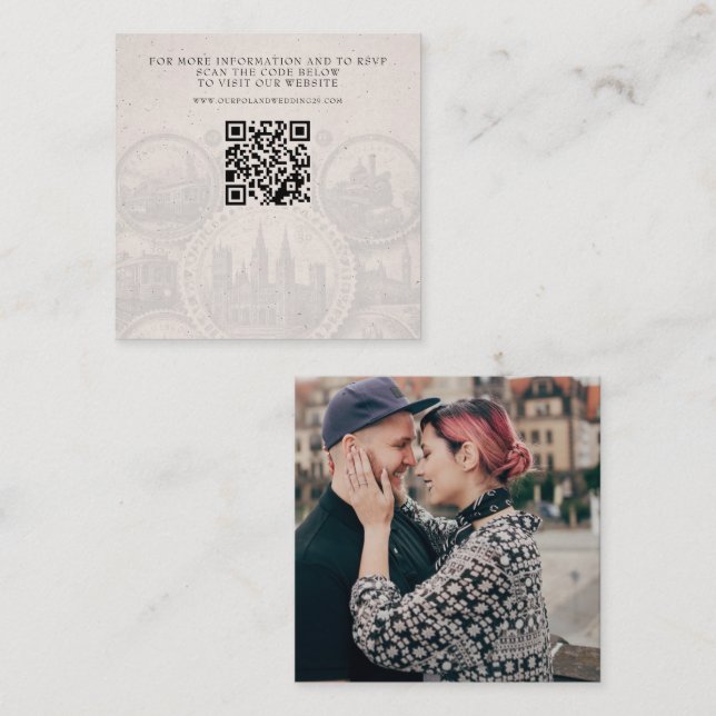 Cartão De Informações Polônia Passport Wedding QR (Frente/Verso)