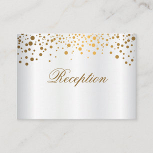 Cartão De Informações Pontos de Confetti na moda Dourados no Satin Branc