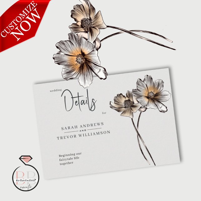 Cartão De Informações Poppies Terracotta de Linha Mínima (Easy to customize)