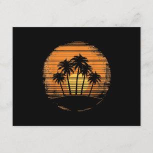 Cartão De Informações Pôr do Sol Retro Palmeira Verão Praia Vintage Tróp