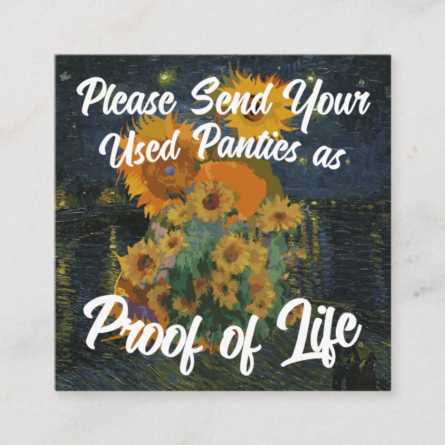 Cartão De Informações Por favor, envie suas calcinhas usadas como prova  (Frente)