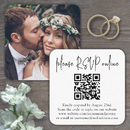 Cartão De Informações Por favor, RSVP Online Wedding QR Code & Photo Squ