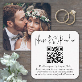 Cartão De Informações Por favor, RSVP Online Wedding QR Code & Photo Squ