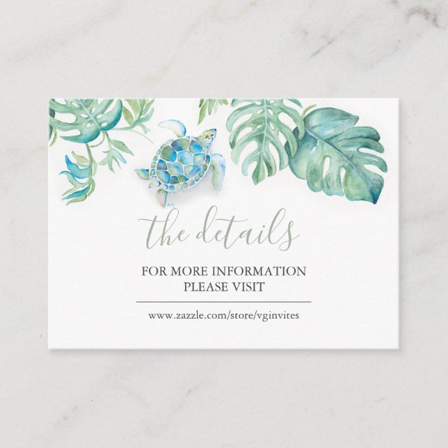 Cartão De Informações Pormenores da tartaruga marinha tropical Detalhes  (Frente)