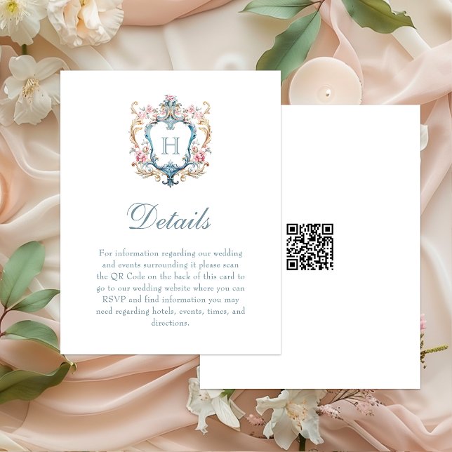 Cartão De Informações Pormenores de Casamento de Crest Floral Monogramme (Criador carregado)