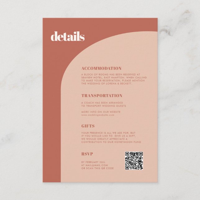 Cartão De Informações Pormenores do casamento do pêssego chic terracotta (Frente)