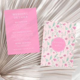 Cartão De Informações Pormenores do casamento elegante floral rosa quent