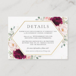 Cartão De Informações Pormenores do Casamento Floral Cor-de-Rosa Escamud