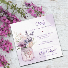 Cartão De Informações Pormenores Do Casamento Floral De Mason Jar Purple