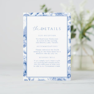Cartão De Informações Pormenores do Casamento Floral do Toile Azul Franc