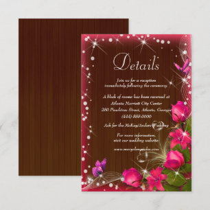 Cartão De Informações Pormenores do Casamento Floral Rosa Rosa-Rosa-Rús