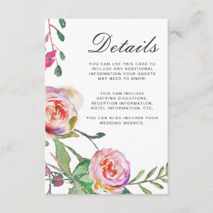 Cartão De Informações Pormenores do Convidado de Casamento Floral de Wat