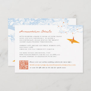 Cartão De Informações Pormenores sobre Casamento Asiático da Grua Laranj